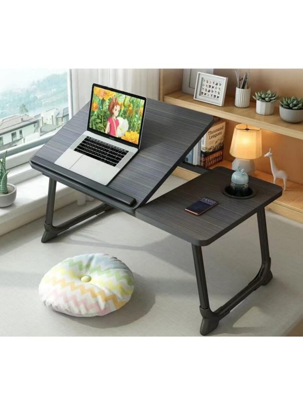 Portable Adjustable Laptop Desk for Bed & Couch, Foldable Lap Tray with Cup